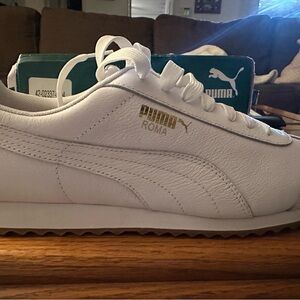 Puma White Leather Sneakers with Gold Accents
